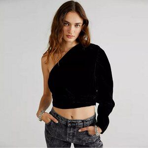 New Free People Tell Me About It One-Shoulder Black Top Size L